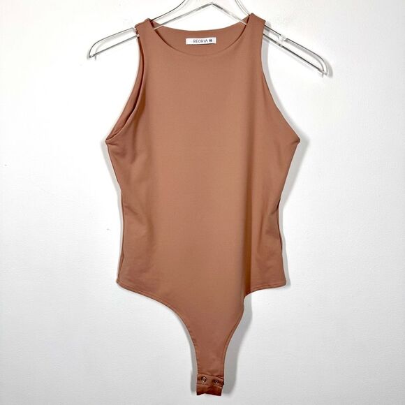 Reoria Womens Size Medium Pink Rose Tank Bodysuit Halter Neck Sleeveless Smooth - Picture 4 of 11